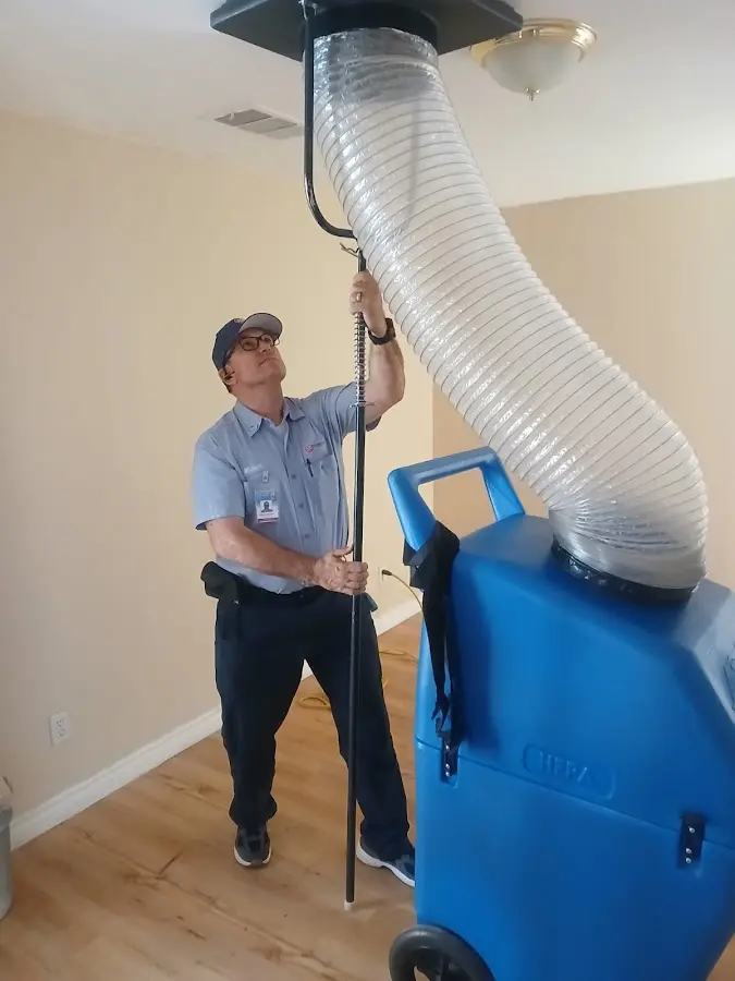 Mini Split Installation technician using HEPA equipment in Escalon